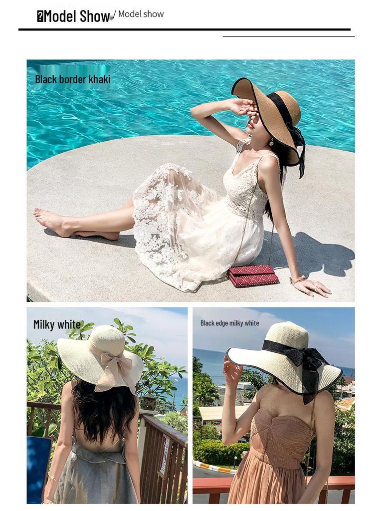 Korean Style Women's Beach Straw Hat - Trendy, Large Brim, Sun Protection, Versatile for Summer Vacations