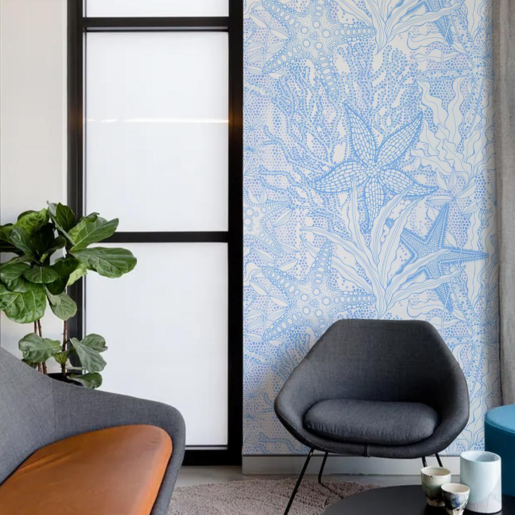 Ocean Peel and Stick Wallpaper White Blue Coral Starfish Contact Paper Self Adhesive Removable Coastal Wallpaper for Bathroom