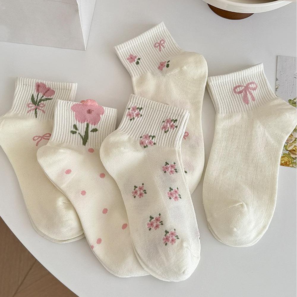 

Sweet Japanese Women s Socks Cute Floral Socks Breathable Short Tube Socks Holiday Gifts 5Pairs Flower