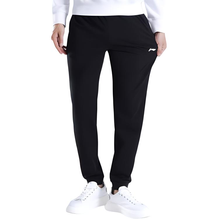 Li-Ning Fleece Lined Warm Cuffed Casual Comfortable Knitted Sports Pants Men bottoms Black AKLT553-3