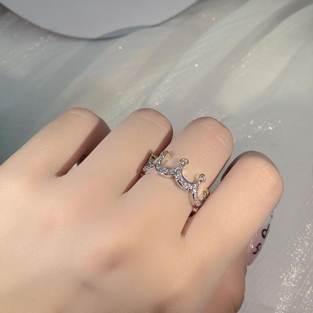 Fashion Glamour Women Crown Gold Plated Crystal Bridal Engagement Ring Ornament