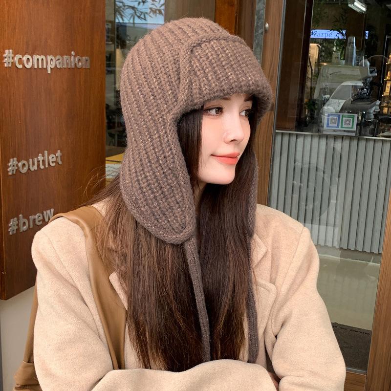 Chapeau Tricoté Chaud d'Hiver Femmes Bonnet à Oreillettes Super Doux Épaissi Coupe-Vent Temps Froid Chapeau Tendance pour Automne Épais