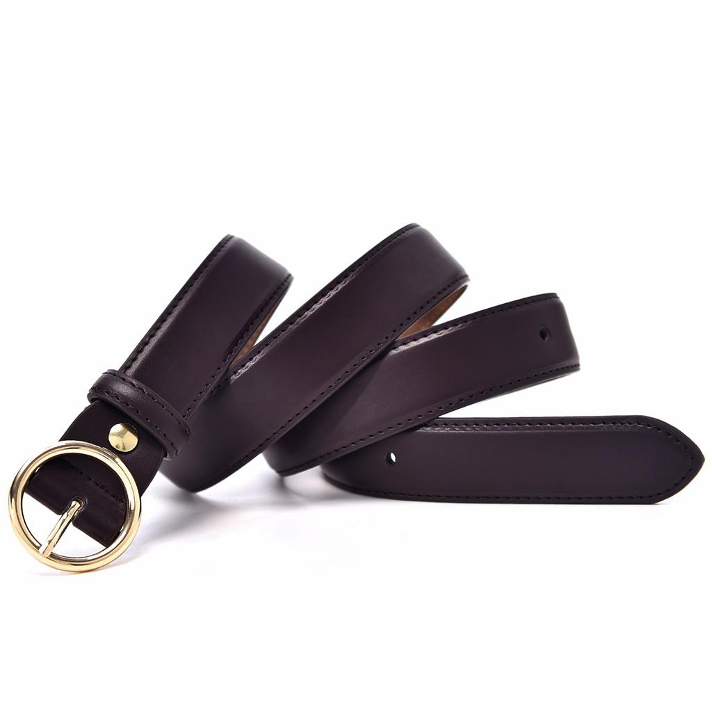 Belt Korean Version Punching Needle Buckle Round Genuine Leather Cowhide Slim Lady Belt Women with Car Wire Belt