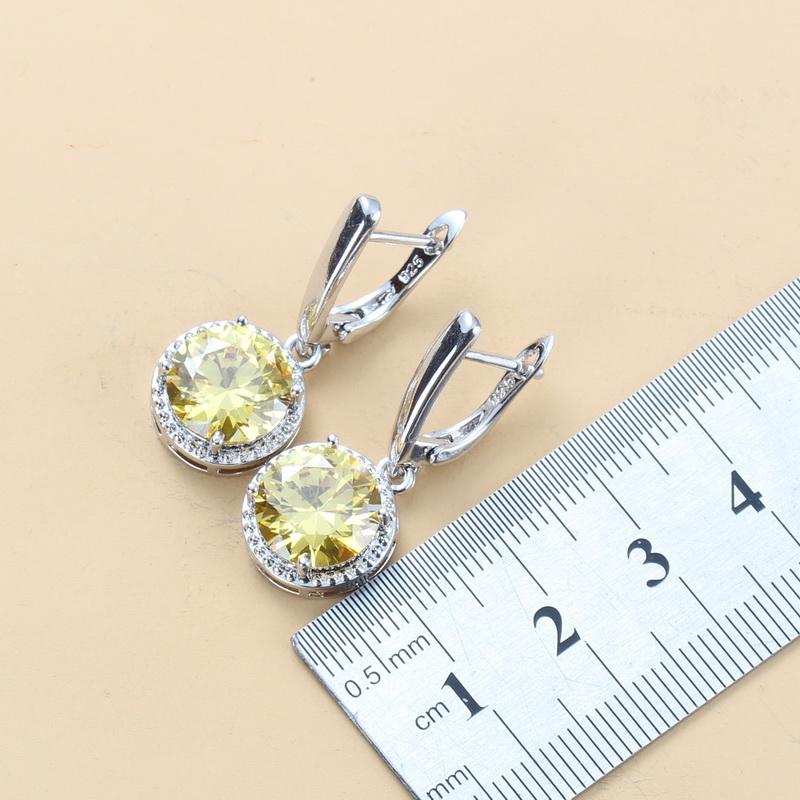 Charm Women Jewelry For Women Fashion Vintage Yellow Zircon Round Earrings Necklace And Pendant Ring 10-Colors Sets
