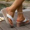 Fashion Women Fashion Flip-Flops Woven Band Wedge Shoes for Women Summer Thick Sole Beach Slippers Woman Lightweight Clip Toe Sandals