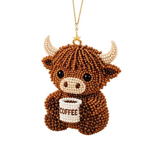 DIY Highland Cow Beading Kit Cute 3d Cow Bead Craft Pendant with Colorful Beads