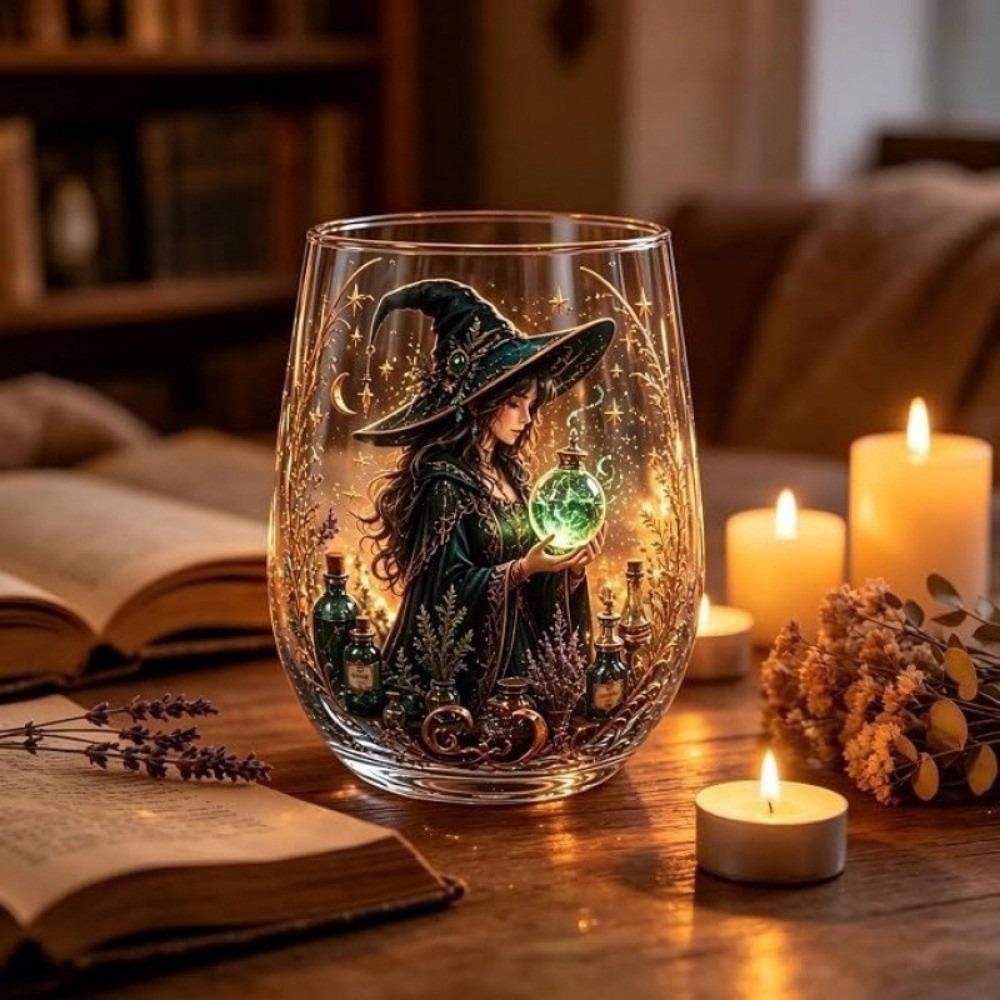Enchanting 2D Print Halloween Glass Witch Dragon Wine Glass Pumpkin Gothic Clear Stemless Glass Fall Sips