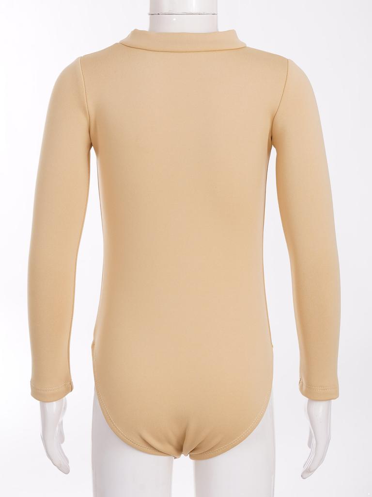 Kids Girls Gymnastics Leotards Long Sleeves Nude Undergarment Leotard for Girls Ballet Dance Wear