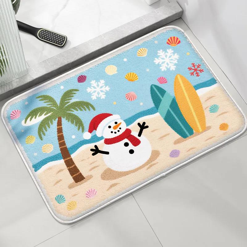 Summer Snowman Floor Mat Home Absorbent Foot Mat Modern Decor Bedroom Door Mat Soft Comfortable