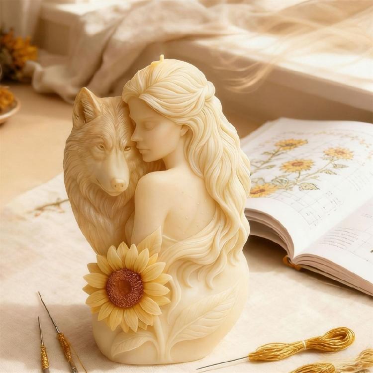 Wolf Girl Flower Silicone Candle Mold Easy Demolding Heat Resistant for Epoxy Resin Making Candle Soap Holiday Presents