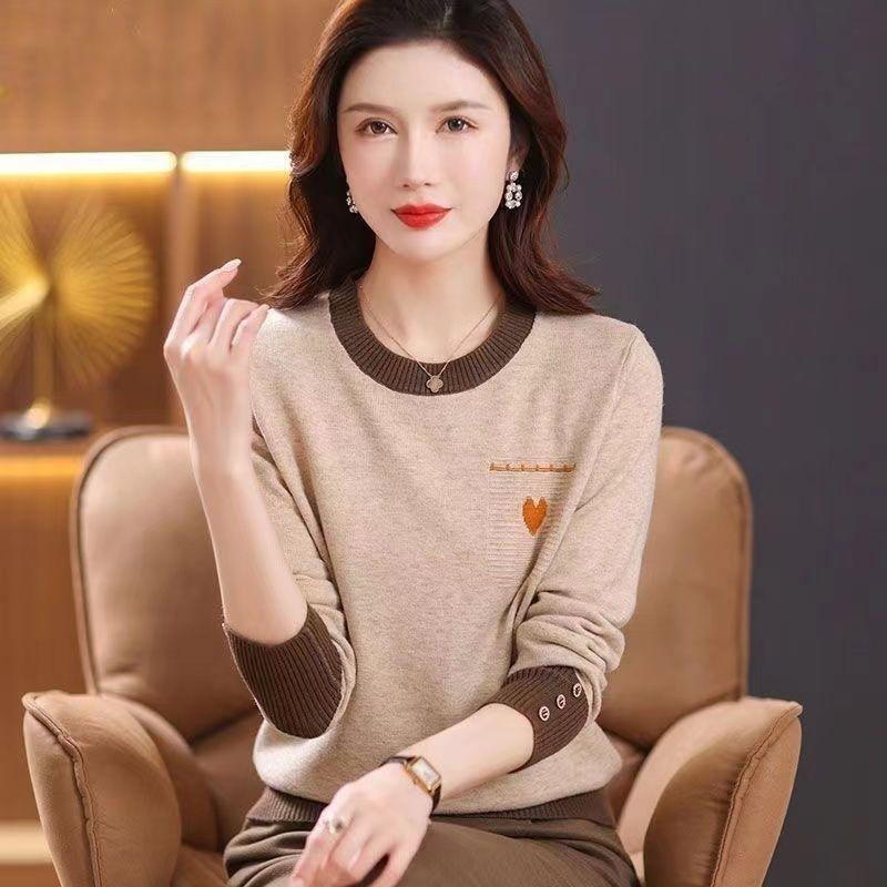 

Свободный свитер для женщин среднего возраста, одежда для мам ранней весны, тонкий стиль, весенний и осенний топ в западном стиле, большой размер XXXL