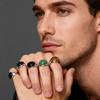 HNSP 316L Stainless Steel Oval Natural Stone Ring For Men Women Finger Vintage  Black Green Tiger Eye Male Rings