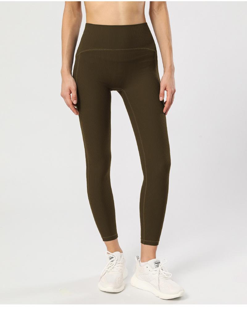 Women's Ribbed High-Waist Yoga Pants - Sculpting Peach Fit