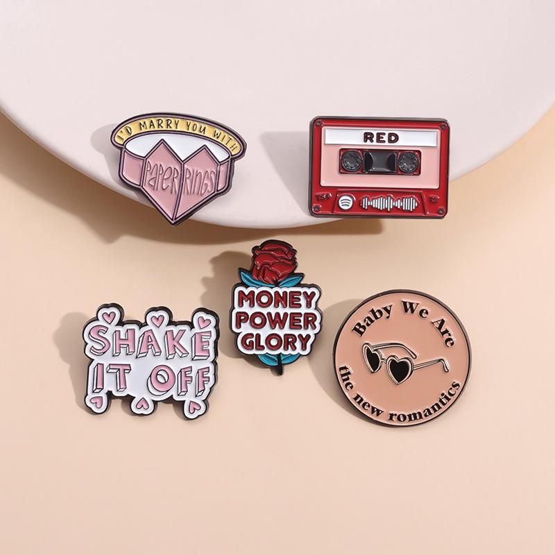 Female Singer Lyrics Enamel Pins Custom Red Tape Rose Fetish For My Love Brooches Lapel Badges Paper Ring Jewelry Gift for Fans