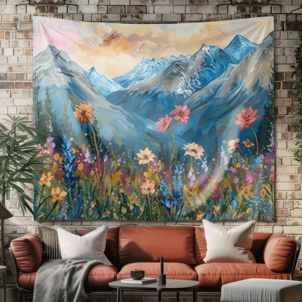 Rural Flower Sea Digital printing polyester wall tapestry suitable for use in living rooms bedrooms offices bars and party