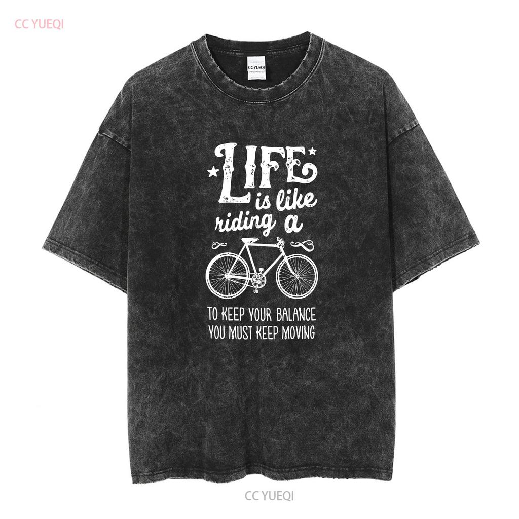 ŽIVOT JE JAKO JÍZDA NA KOLE Tričko s dlouhým nebo krátkým rukávem Vintage Vyprané Stylové Pružné Univerzální Pohodlné Unisex Měkké