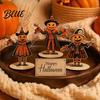 Seasonal Decorative Wood Pieces 3Pcs Wooden Pumpkin Scarecrow Ornaments Halloween Table Centerpiece Decorations Vintage Desktop Decoration for Home