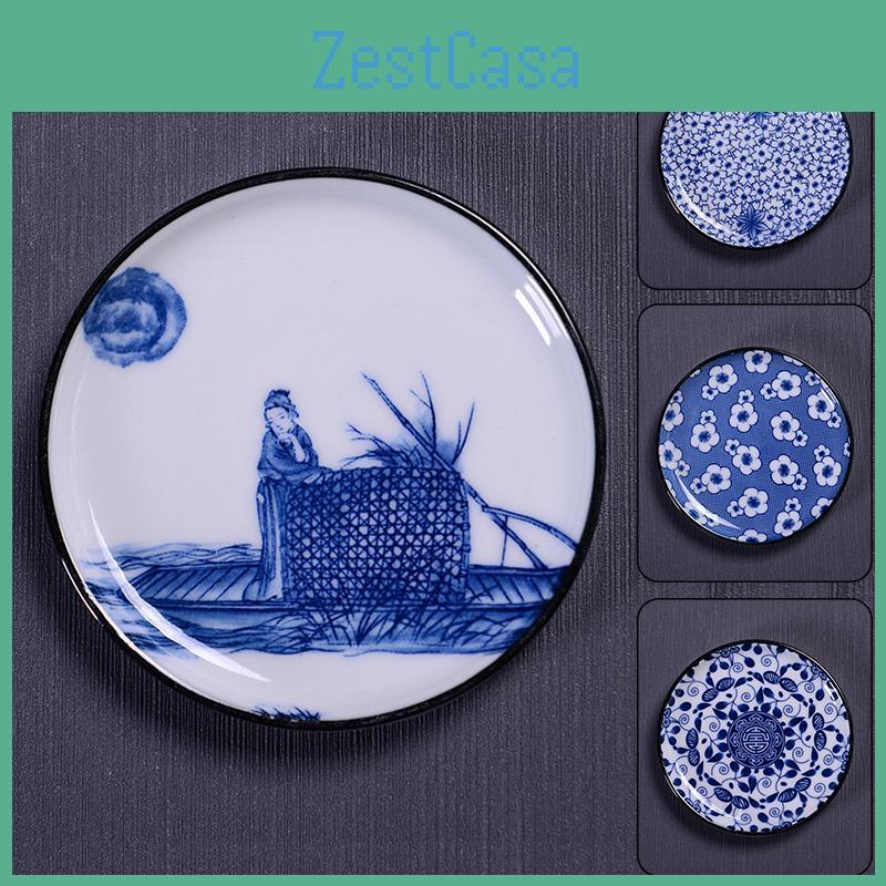 Cup 1pc Style Chinese Tea Mat Household Blue And White Porcelain Ceramic Teacup Pad