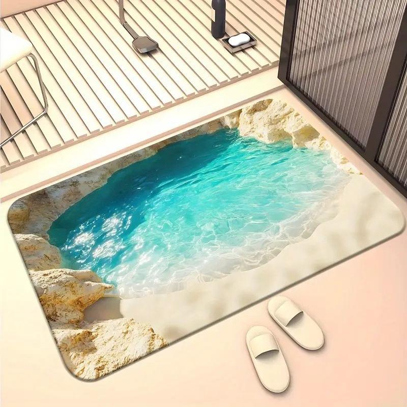 3D Optische Illusion Teppich Realistischer Fischteich Bereichsteppich Waschbar Goldfischteich Fußmatte Rutschfest