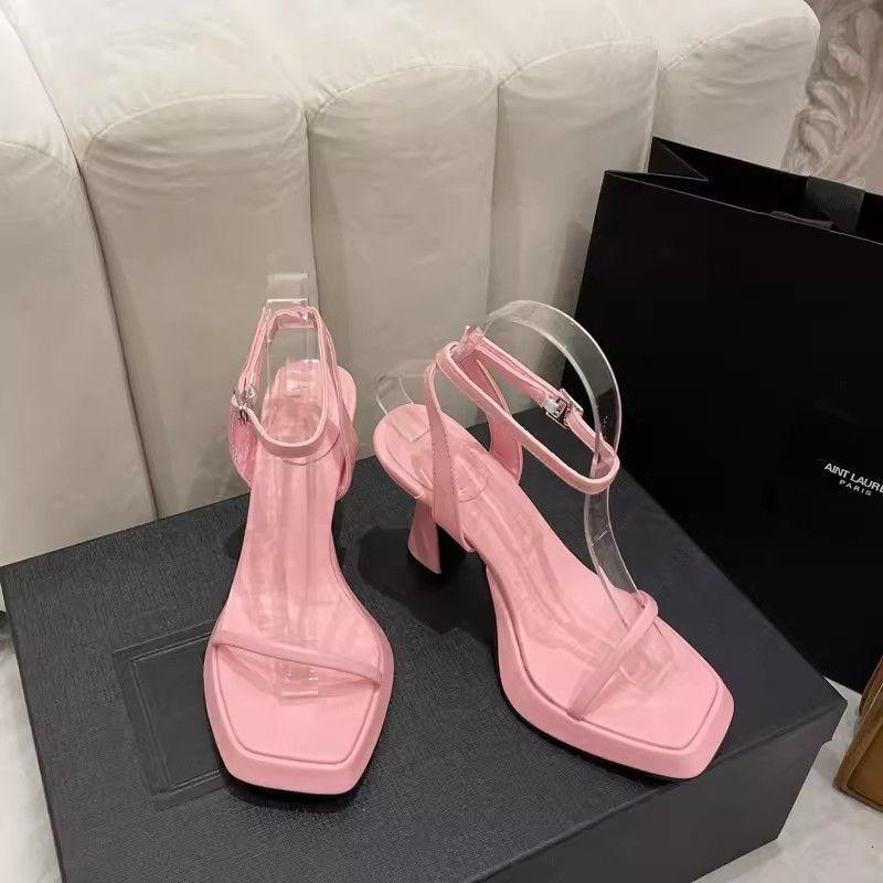 Sandals Fairy Fairy Wind 2025 New Summer Niche Versatile Thick Heel One-word Buckle Strap Square Head Open-toed High Heels