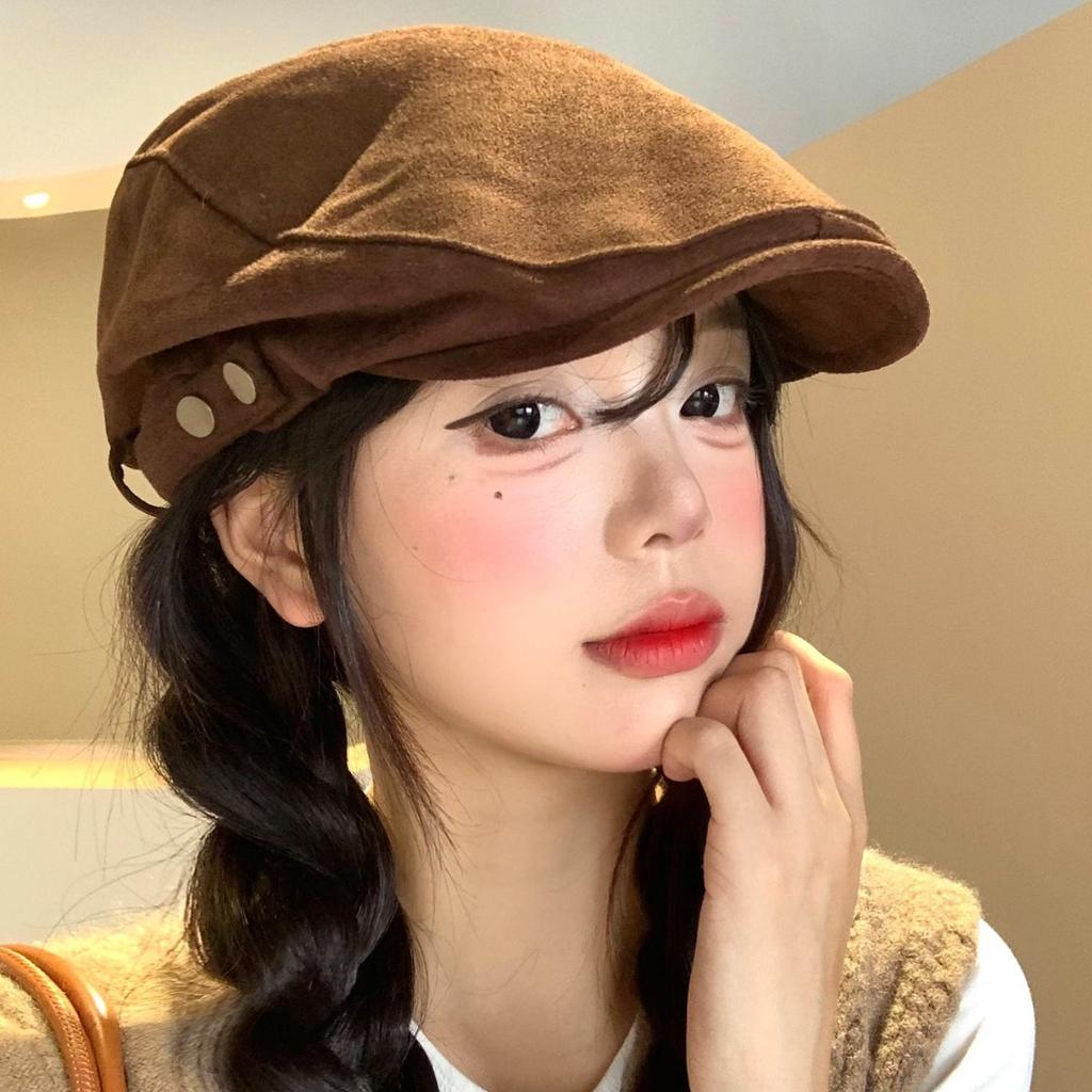 Autumn and winter vintage British Fengbao boy hat, versatile for women, face-enhancing little wool artist's hat, men's solid color octagonal hat