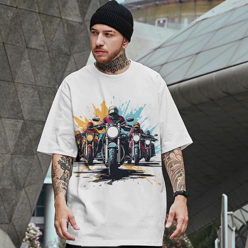 3d Motorcycle Print Short Sleeve T-Shirt For Men Summer Retro Men's T-Shirt Fashion Casual Tee Loose Oversized Tee 2024 New Tops