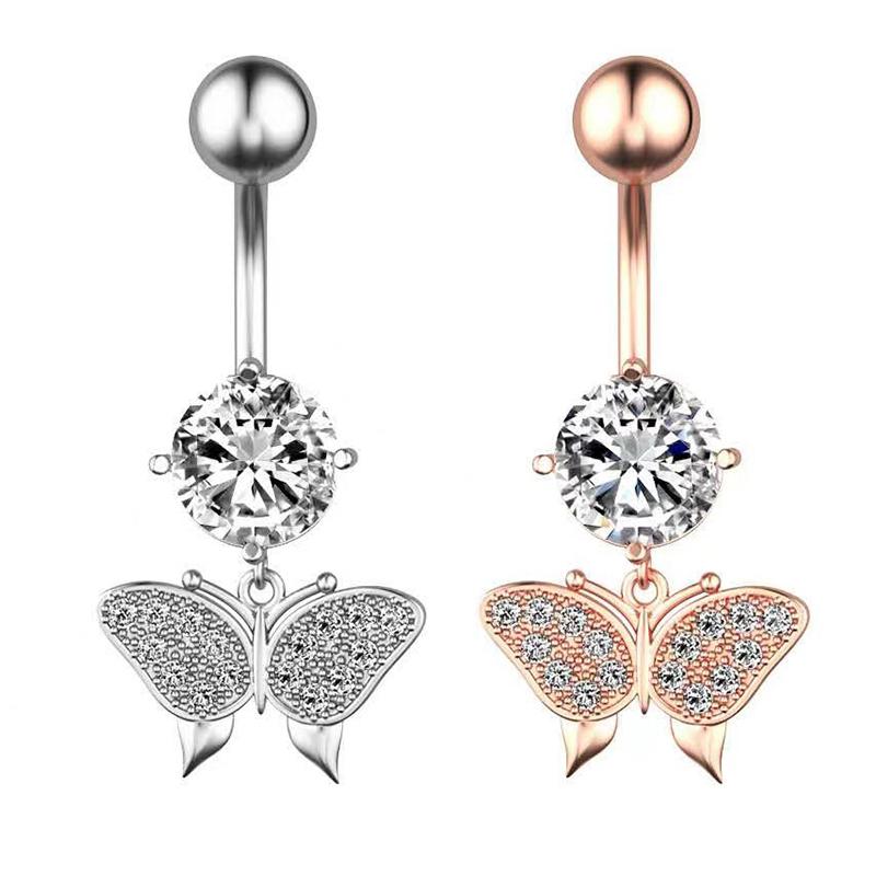 Sexy Butterfly Zircon  High Quality  Navel Ring Navel Piercing Belly Button Rings Stainless Steel Body Jewelry Navel Rings