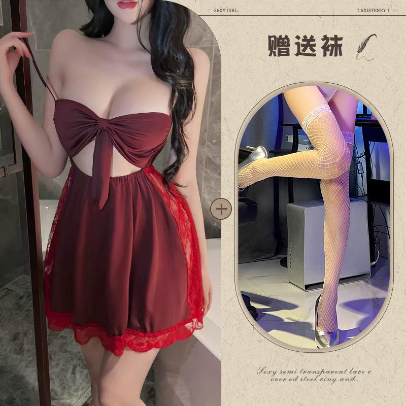 New European and American style underwear backless temptation no suspender skirt sexy bow
