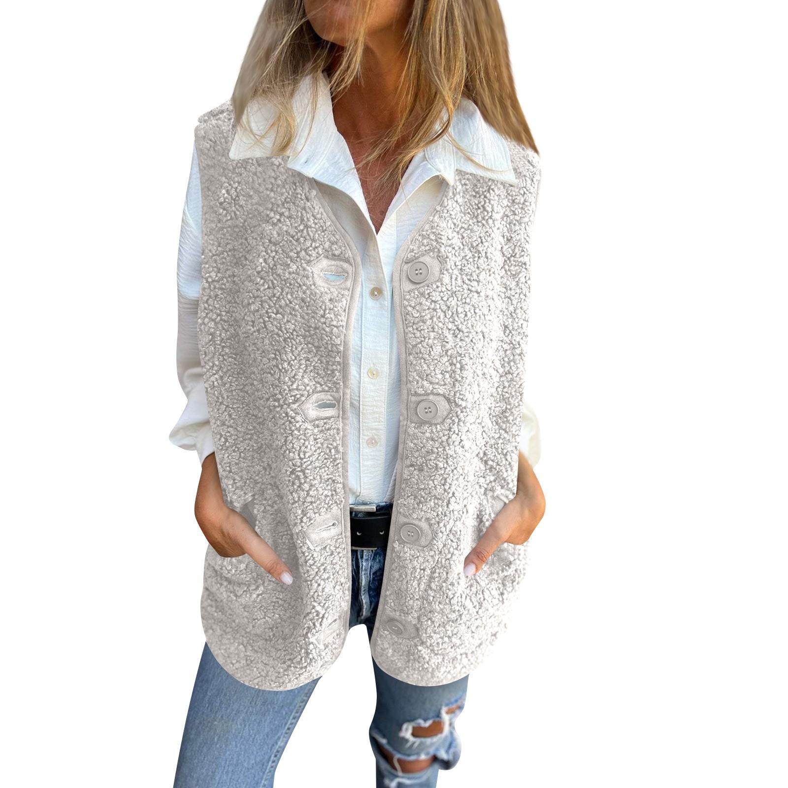 

Женский карманный однотонный безрукавный укороченный флисовый жилет на пуговицах, куртка, пальто M