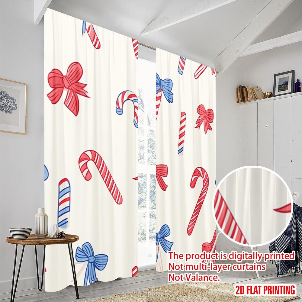 2pcs,2D plane printing Window Curtain Candy Cane Stripes Christmas (2) Durable Polyester (without rod) Gifts for Living Room &