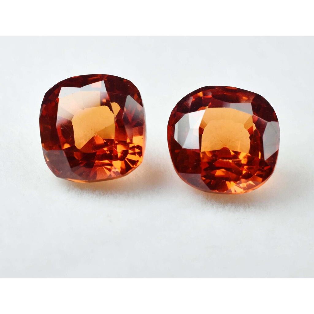 Natural Orange Sapphire Loose Gemstone 16.40 ct Square Cushion Shape Pair September Birthstone Gift