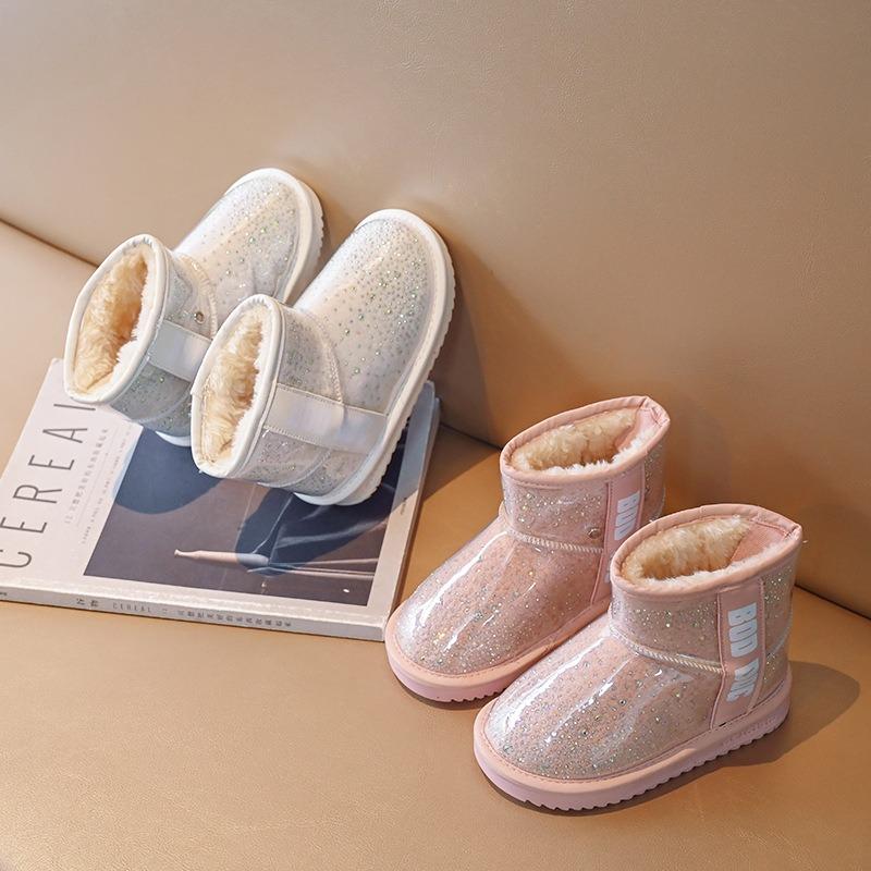 Winter New Little Girl Transparent Sequined Cotton Boots Korean Version Princess Shoes Girls Snow Boots
