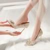Womens High Heel Shoes Fad Elegant Crystal Pointed Toe Pumps Retro Shallow Mouth Banquet Party Wedding Women Shoes Zapatos Mujer