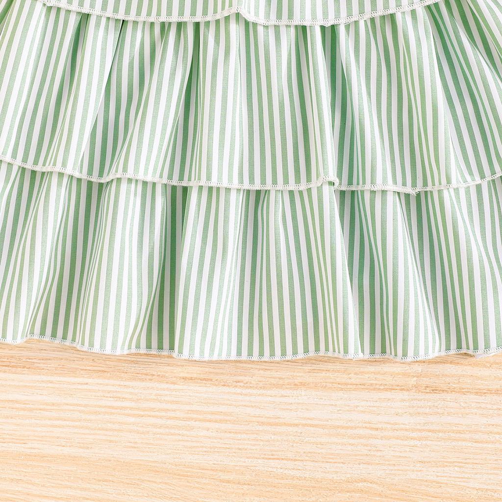 Mädchen Niedliches Gestreiftes Muster Neckholder Kuchenkleid + Hut Sommer Kindermode Prinzessinnenkleid