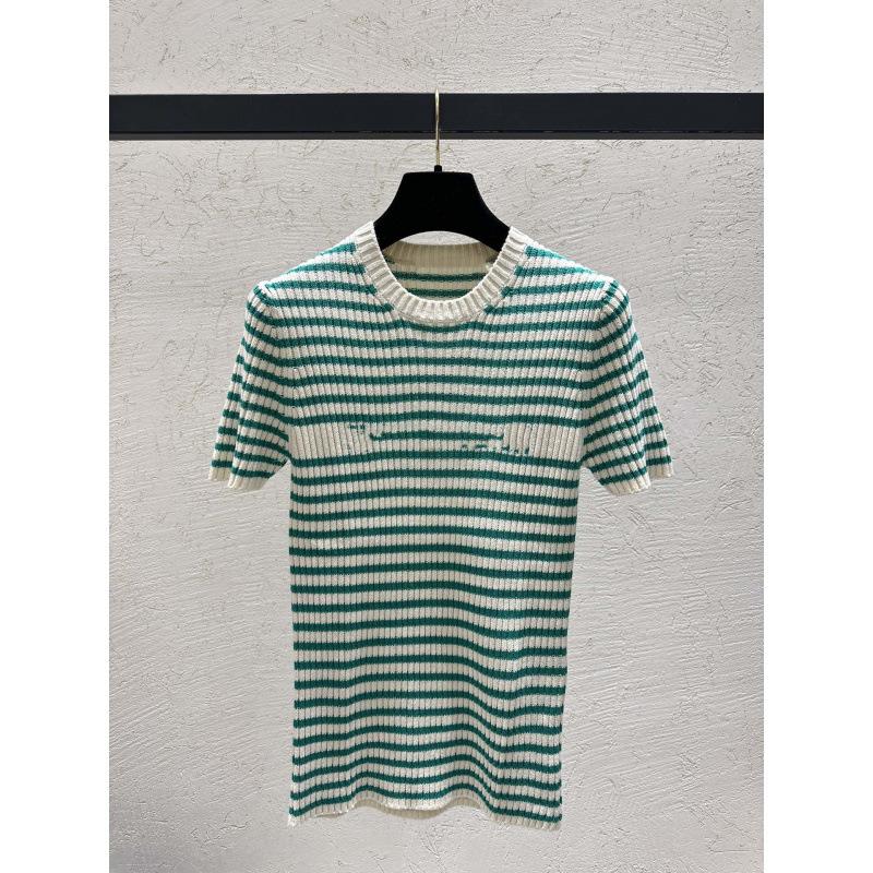 New College Striped Knitted Top Women s Crew Neck Series Blue and White Splicing Striped Elastic Knitted T-Shirt S светло-зеленый