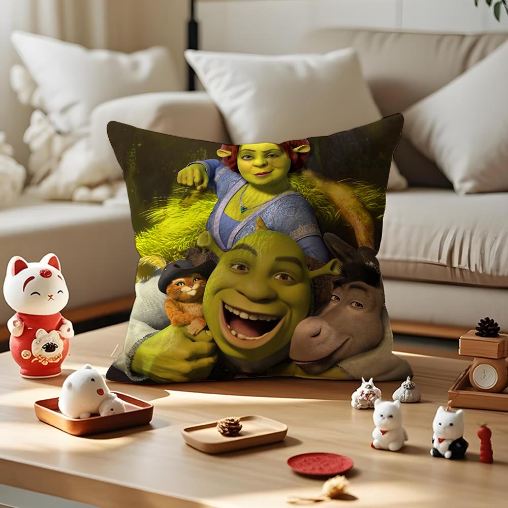 Cartoon S-Shreks Cute Funny Cushion Cover Silky Short Plush With Invisible Zipper Dustproof Sofa Pillow Cover For Home Decor
