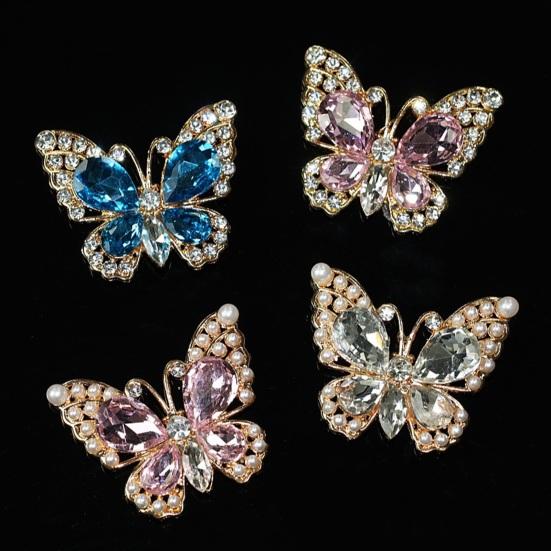 Rhinestone Butterfly Shoe Charm Flat Back Alloy Butterfly Charm Sparkling Butterfly Accent Accessories for Bracelets Bags DIY Crafts