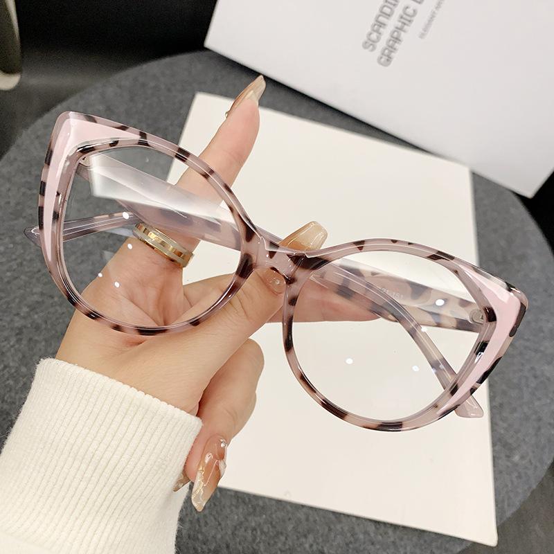 European American Cat Eye Anti-blue Light Women's Color Block Glasses