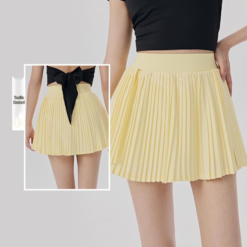 Women's High-Waisted Sports Skirt with Tennis Pocket, Accordion Pleats, Built-In Safety Shorts, and Anti-Exposure Design