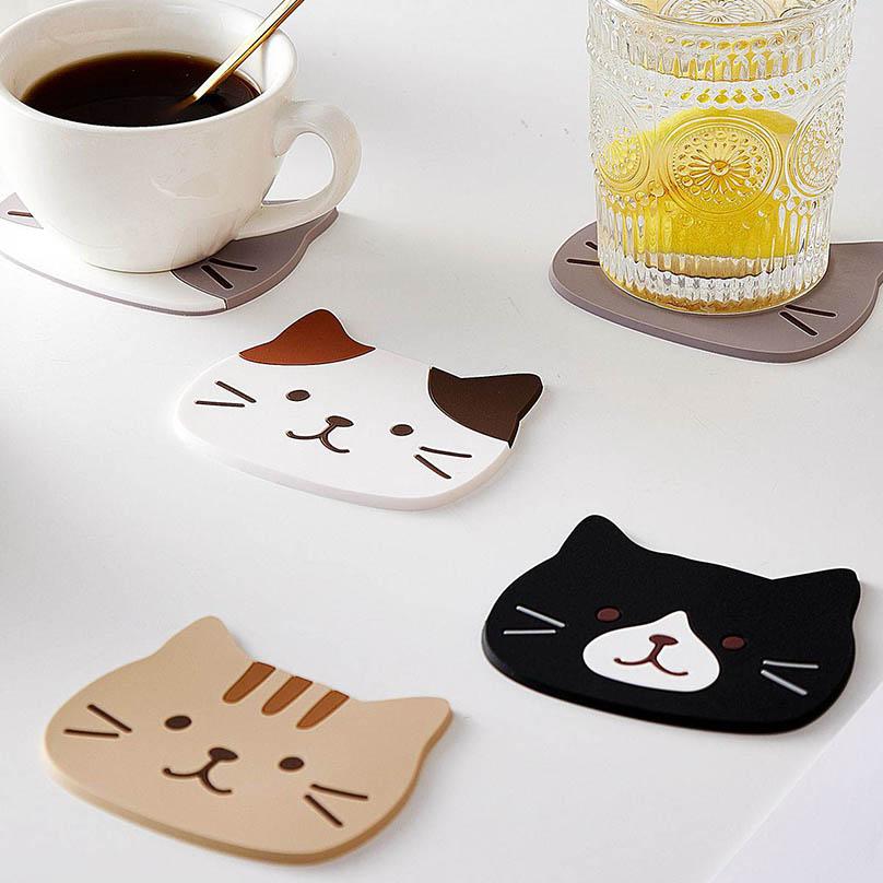 Cute Cat Coaster Silicone Cup Mat Drink Coaster Onderzetters Non-Slip Dessous De Verre Drink Coffee Cup Mat Holder Coasters