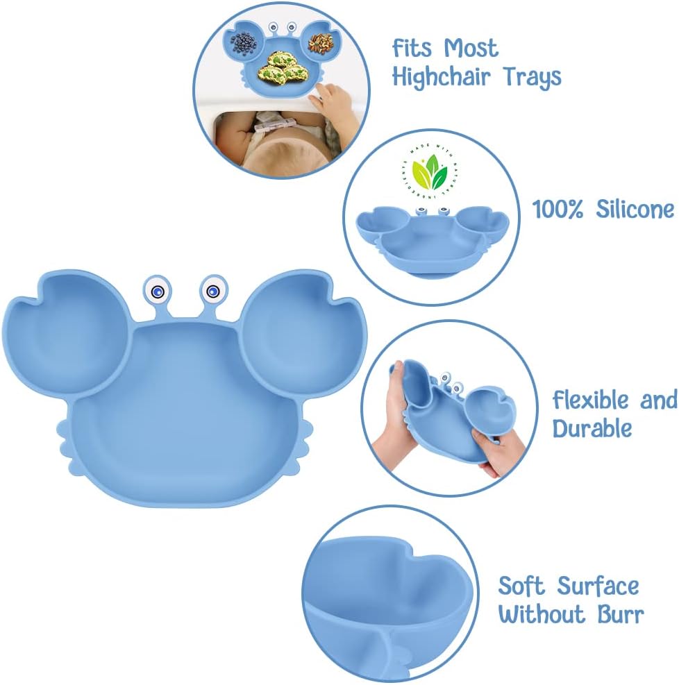 Silicone Dinner Plate Baby Bowl, Cartoon Crab Divider Bowl, Anti-fall Auxiliary Training