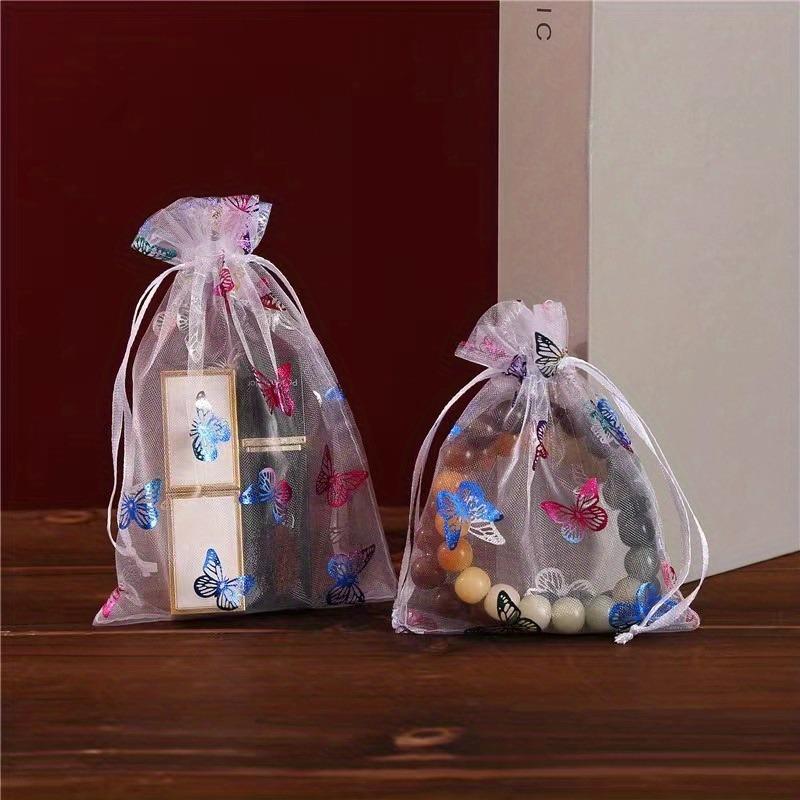 50 Stück Elegante Schmetterlings-Netz-Kordelzugbeutel - Perfekt für Schmuck, Süßigkeiten und Geschenkverpackungen - Doppeltes Verschlussdesign für sichere Aufbewahrung