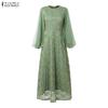 ZANZEA Women Casual Round Neck Long Sleeve Loose Patchwork Mesh Long Dress