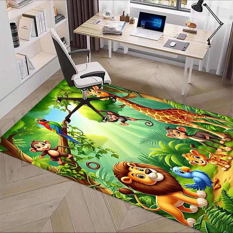 Jungle Adventure Chair Mat: Office Carpet, Large Rug for Home Decor, Giraffe & Monkey Playmat Gift, Suitable for Bedroom, Living Room, Various Rooms