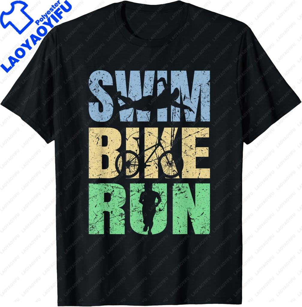 Funny Swim Bike Run Triathlon Design Men Women Triathletes T-Shirt Print On Demand Casual Short Sleeve Tee Camiseta