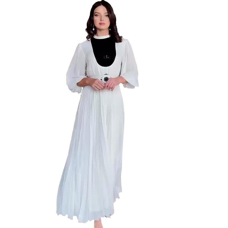 2024 Summer Women's Elegant Color Block Pleated Slim Dress