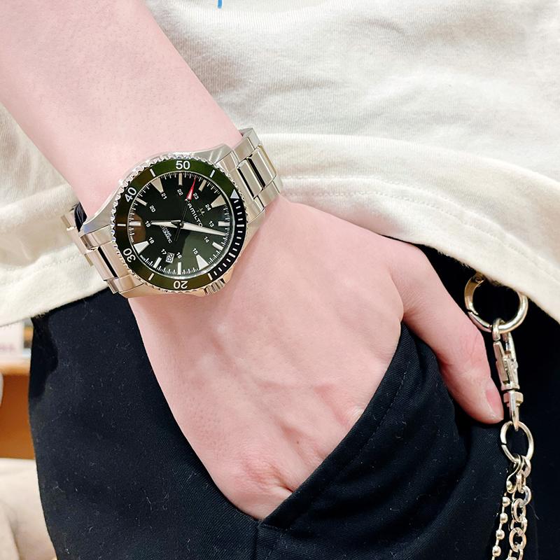 Hamilton Seria Khaki Navy Mișcare Mecanică Automată Ceas Sportiv Verde pentru Scufundări Bărbați Ceasuri Oțel H82375161
