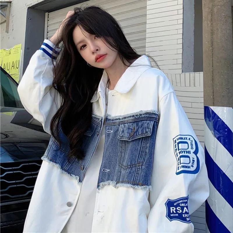 Amerikansk retro søm broderi denim baseball uniform jakke dame vår og høst løs koreansk stil