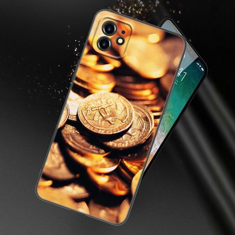 Money Dollars Gold Coin Phone Case For Apple iPhone 13 12 Mini 11 Pro XS Max XR X 8 7 6S 6 Plus SE 2022 2020 5S 5 Black Cover