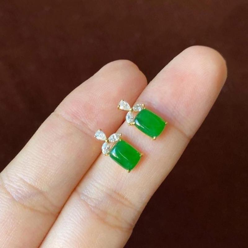 Green Small and fresh Natural Chalcedony Square Butterfly Stud Earrings Fashion Exquisite Simple Jewelry for Women gift